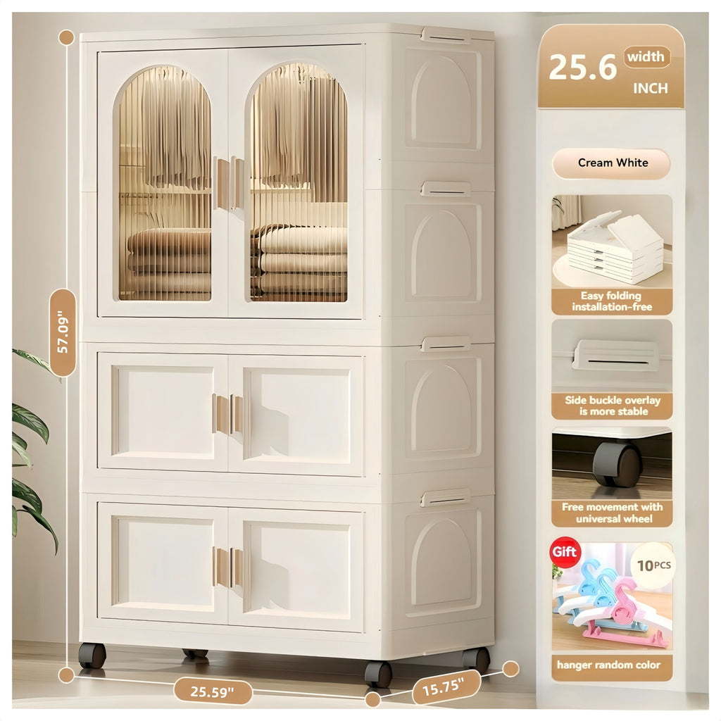 Furnny Folding Wardrobe Layered Storage for Kids Movable Caster Wheels - 2 Layers