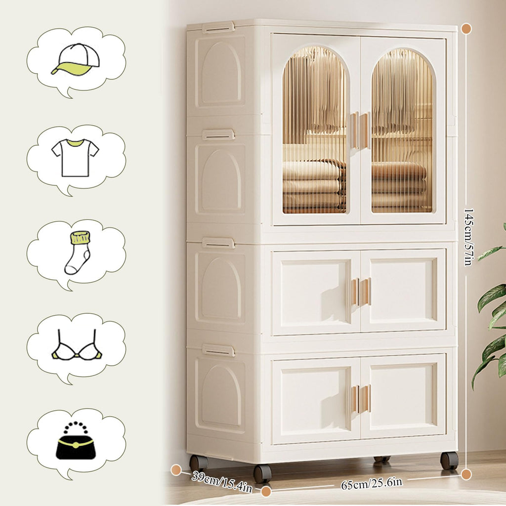 Furnny Folding Wardrobe Layered Storage for Kids Movable Caster Wheels - 2 Layers