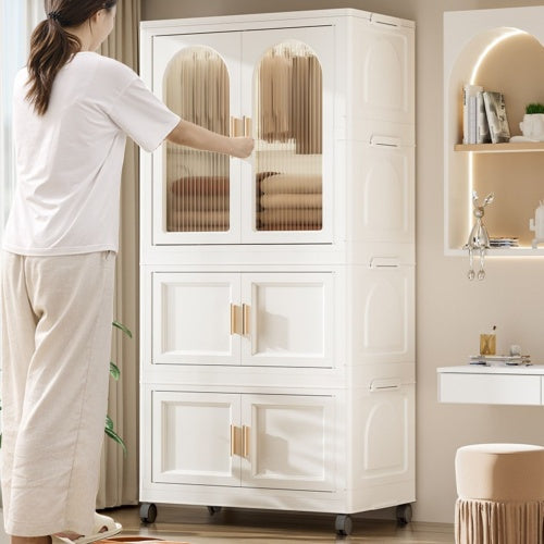 Furnny Folding Wardrobe Layered Storage for Kids Movable Caster Wheels - 2 Layers