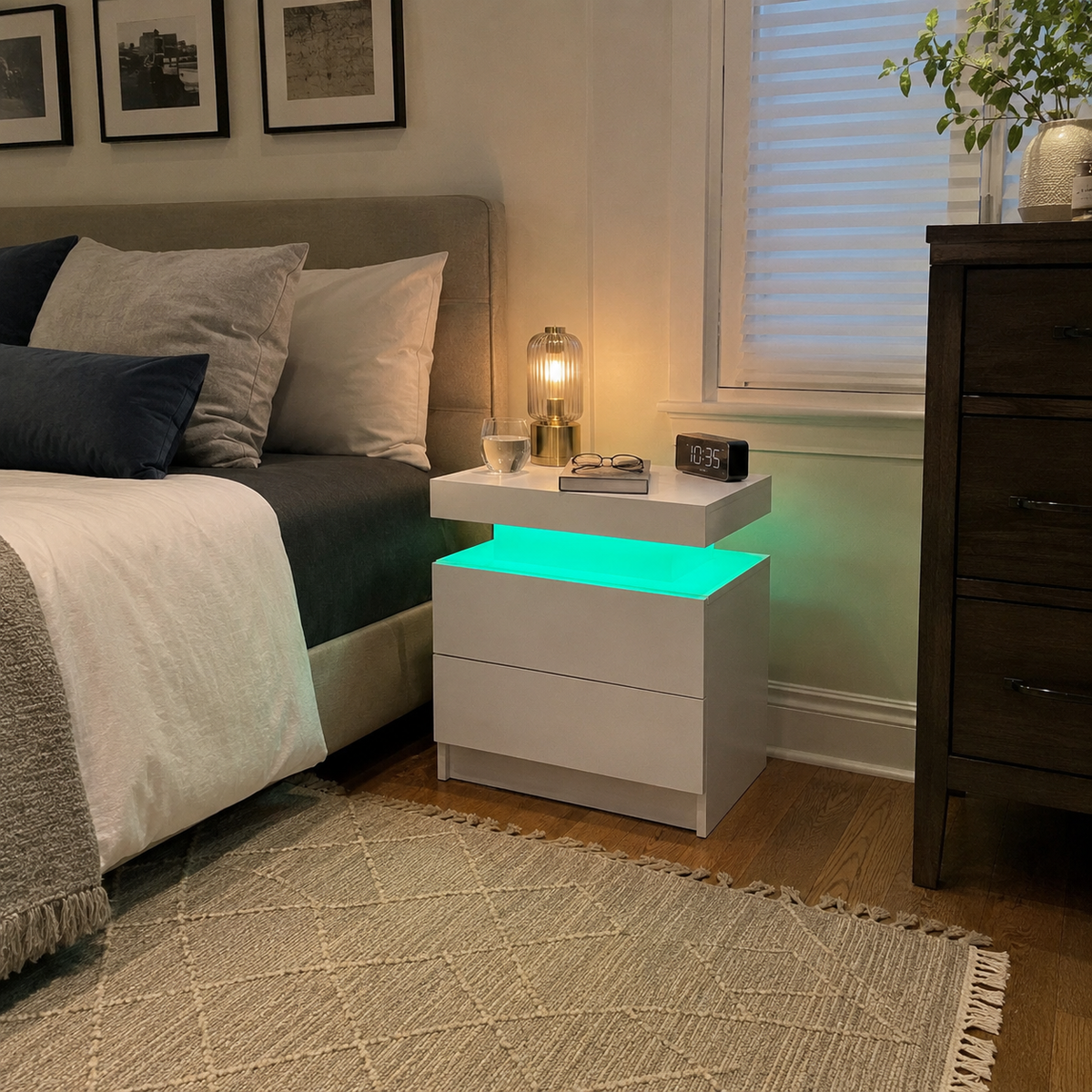 Furnny ML132 Nightstand with LED lights, 2 Drawer