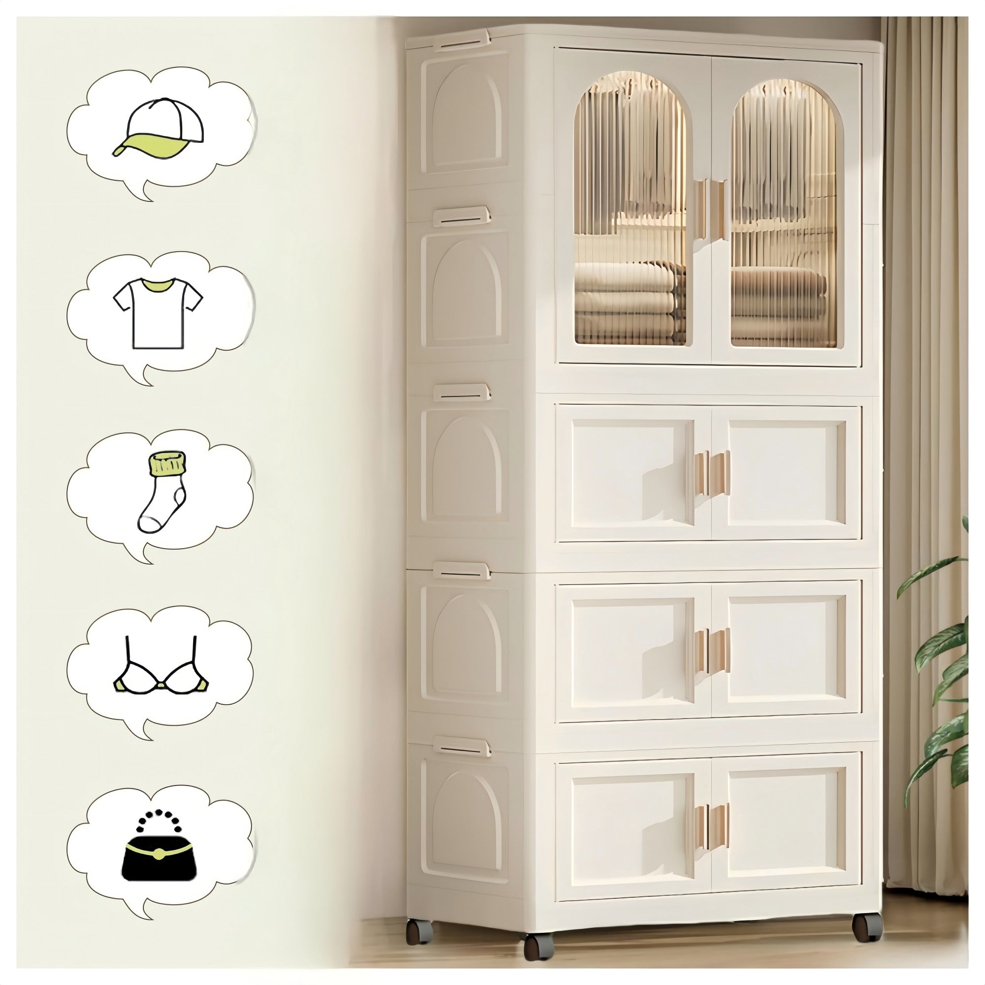 Furnny Folding Wardrobe Layered Storage for Kids Movable Caster Wheels - 3 Layers