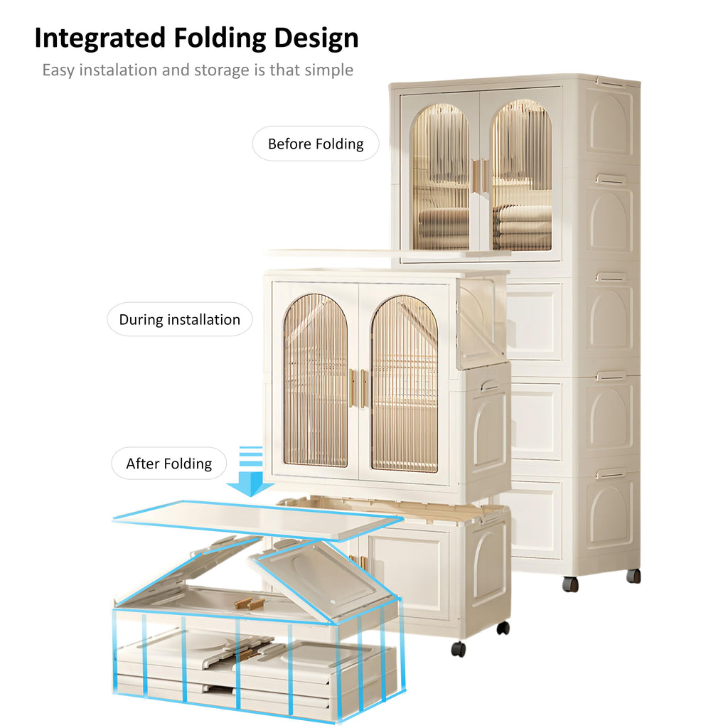 Furnny Folding Wardrobe Layered Storage for Kids Movable Caster Wheels - 3 Layers