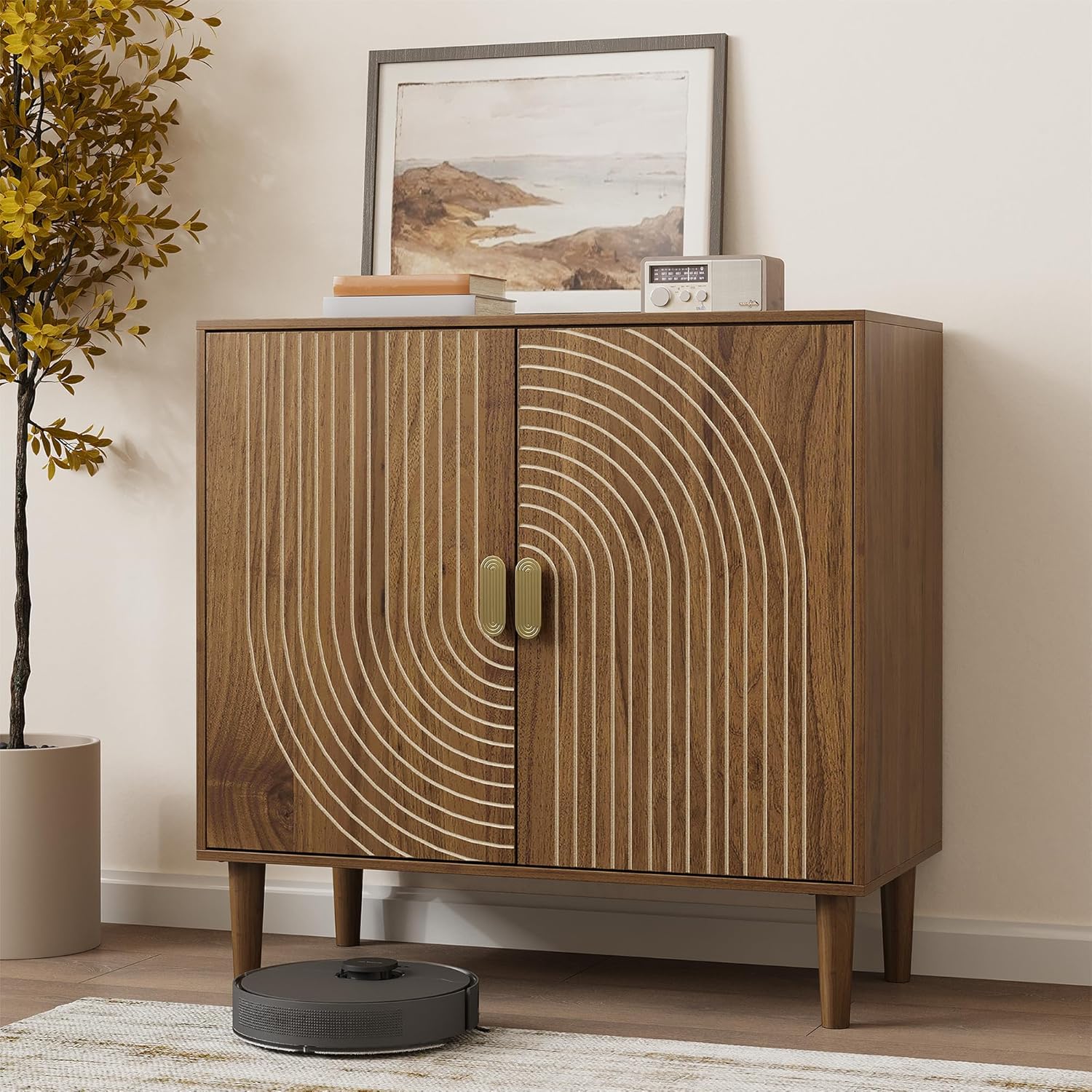 Furnny Walnut Wood Grain Cabinet Wood Storage Cabinet with Adjustable Shelf