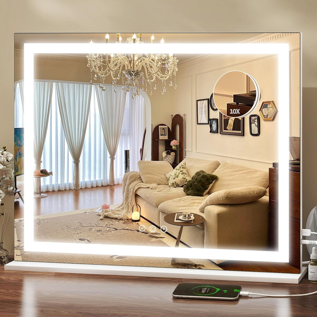 Furnny 1012LED Vanity Mirror with 3 Colour Lights, USB & Type-C Ports and 10X Mirror