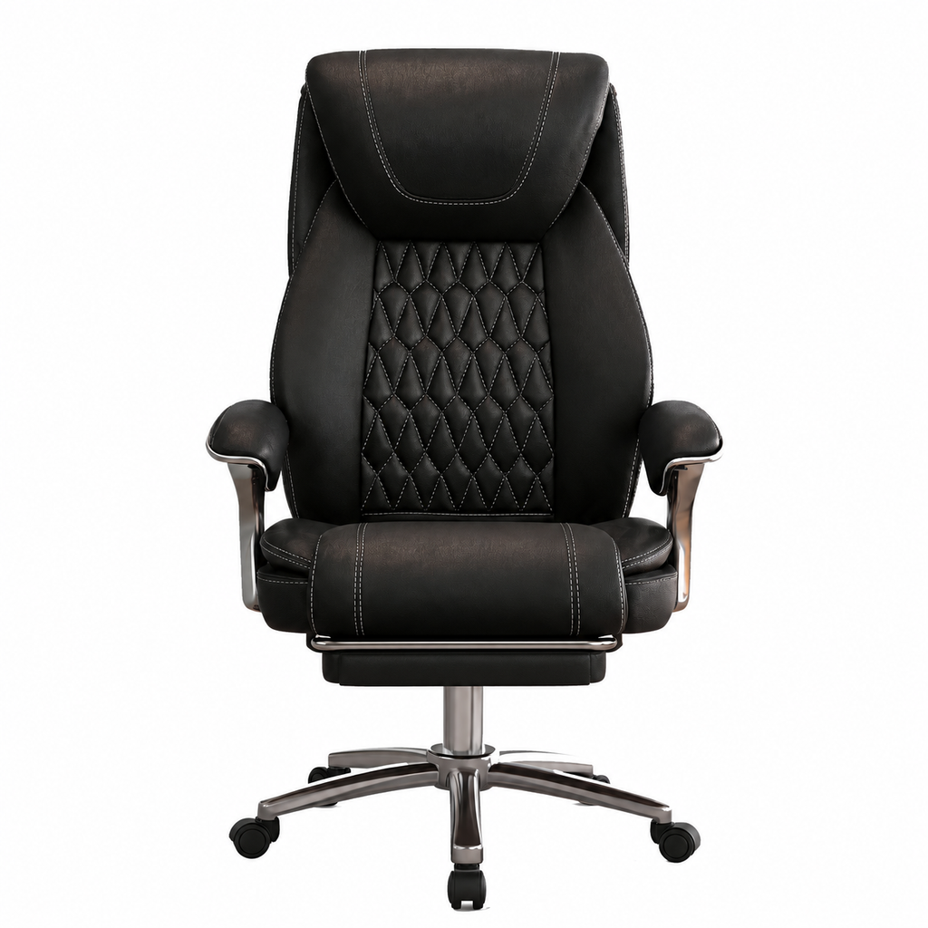 Furnny 616B Executive Leather Office Chair with Adjustable Lumbar and Footrest
