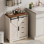 Furnny Farmhouse Bathroom Cabinet with Sliding Door & 4 Drawers