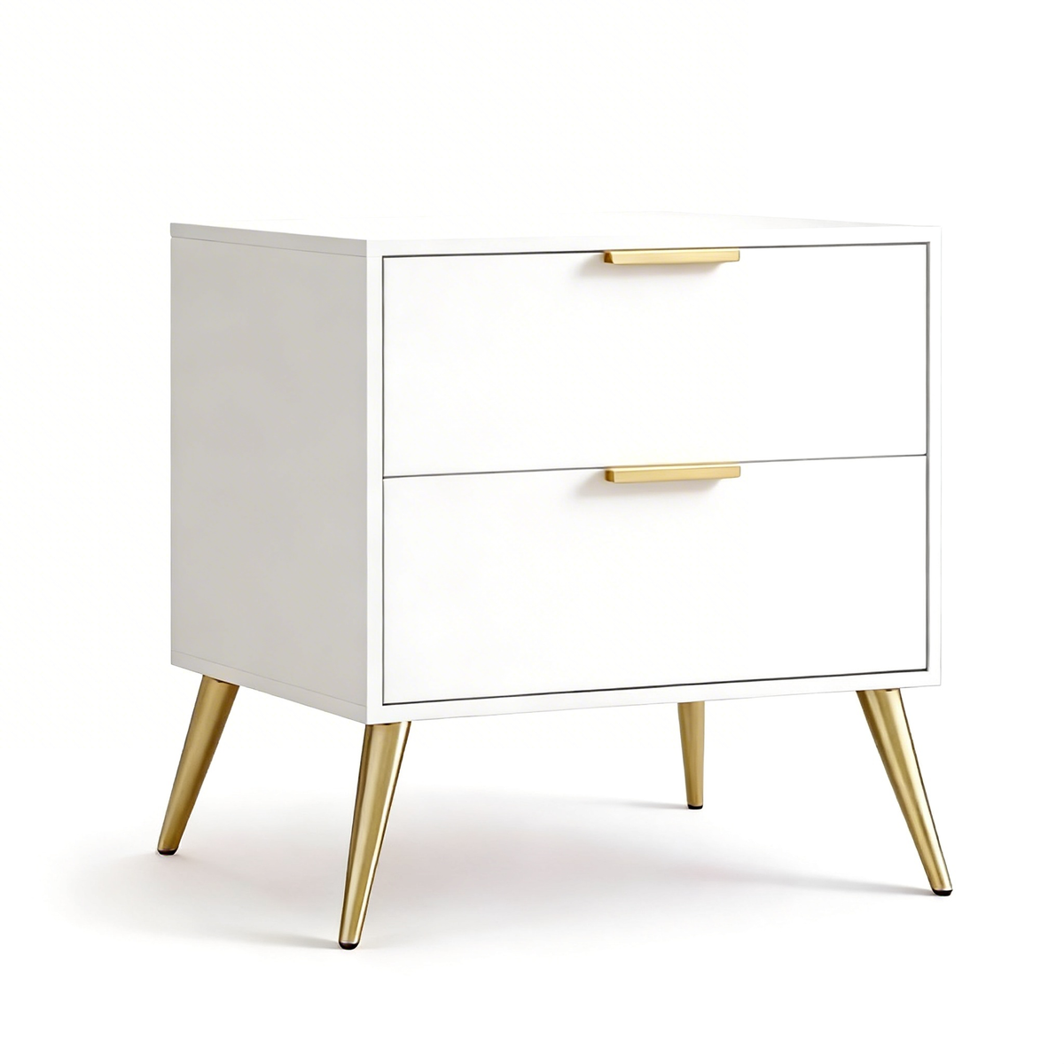Furnny WD Modern 2 Drawer Bedside Table Nightstand with Gold Metal Legs