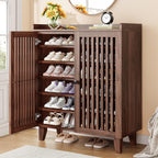 Furnny Walnut Slatted Door Shoe Cabinet 5/6-Tier Shoe Storage Shoe Rack
