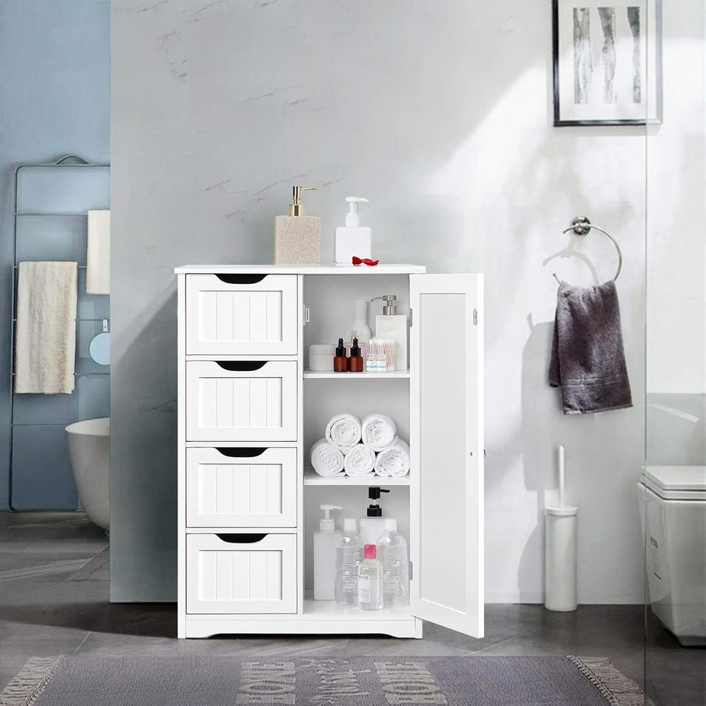 Furnny White Storage Cabinets with 4 Drawer Storage Office Bathroom Cabinet