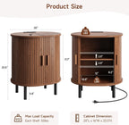 Furnny Walnut Sliding Door Nightstand  with Charging Station End Table for Small Space/Living Room/Bedroom