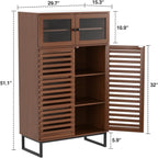Furnny Walnut Slatted Door Cabinet  Storage Cabinet with Adjustable Shelves