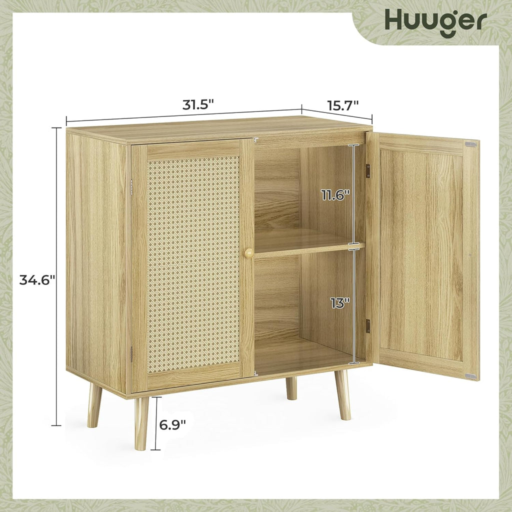Furnny Rattan Cabinet with Storage Storage Cabinet with Rattan Decor Doors