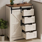 Furnny Farmhouse Bathroom Cabinet with Sliding Door & 4 Drawers