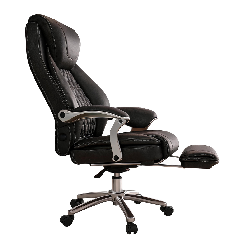 Furnny 616B Executive Leather Office Chair with Adjustable Lumbar and Footrest
