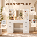 Furnny MLC1 Vanity Desk with Mirror & 10 Lights, 7 Drawers, EU Power Outlet