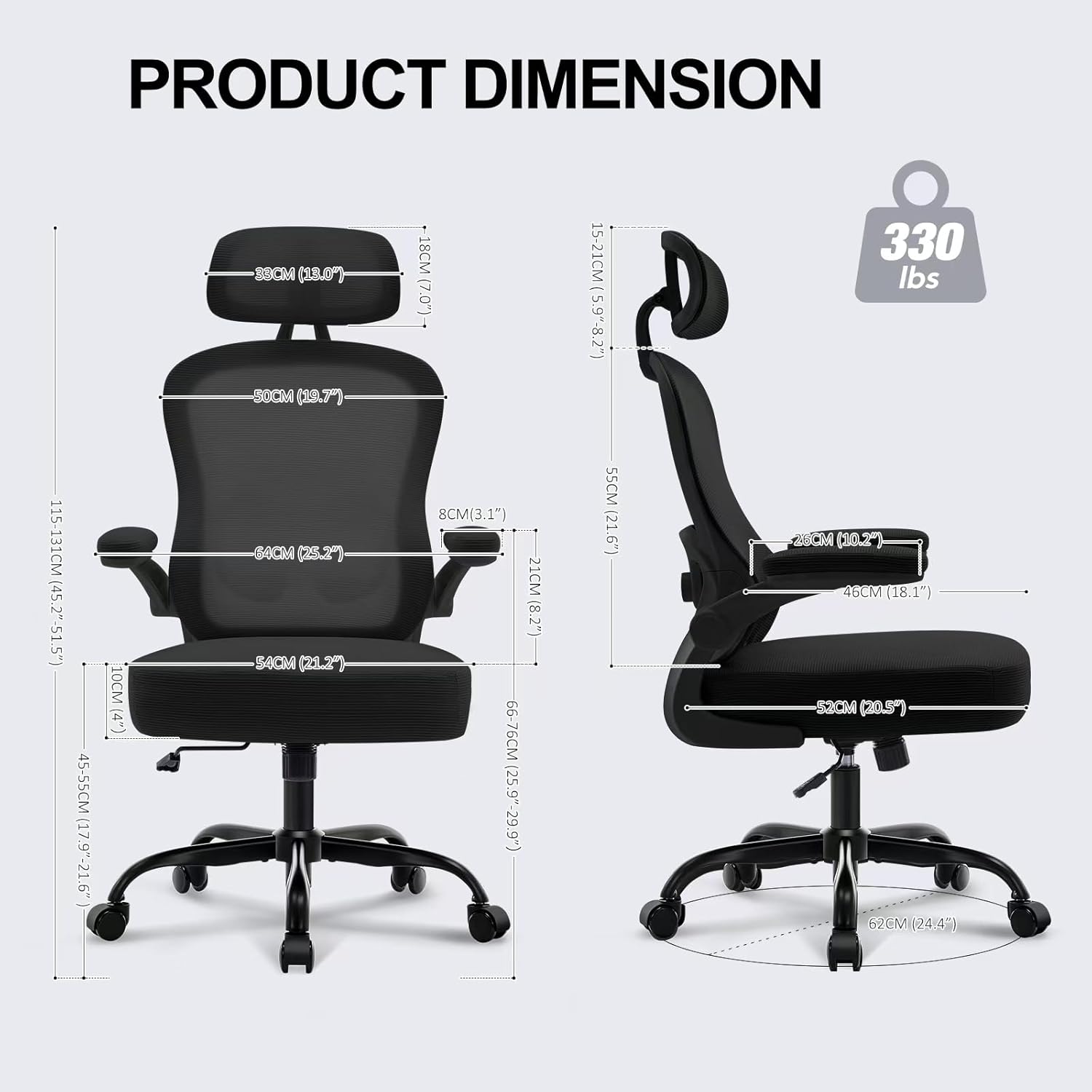 Furnny Ergonomic Office Chair,Ultra Thick Office Desk Chair with Adjustable Lumbar Support and Headrest