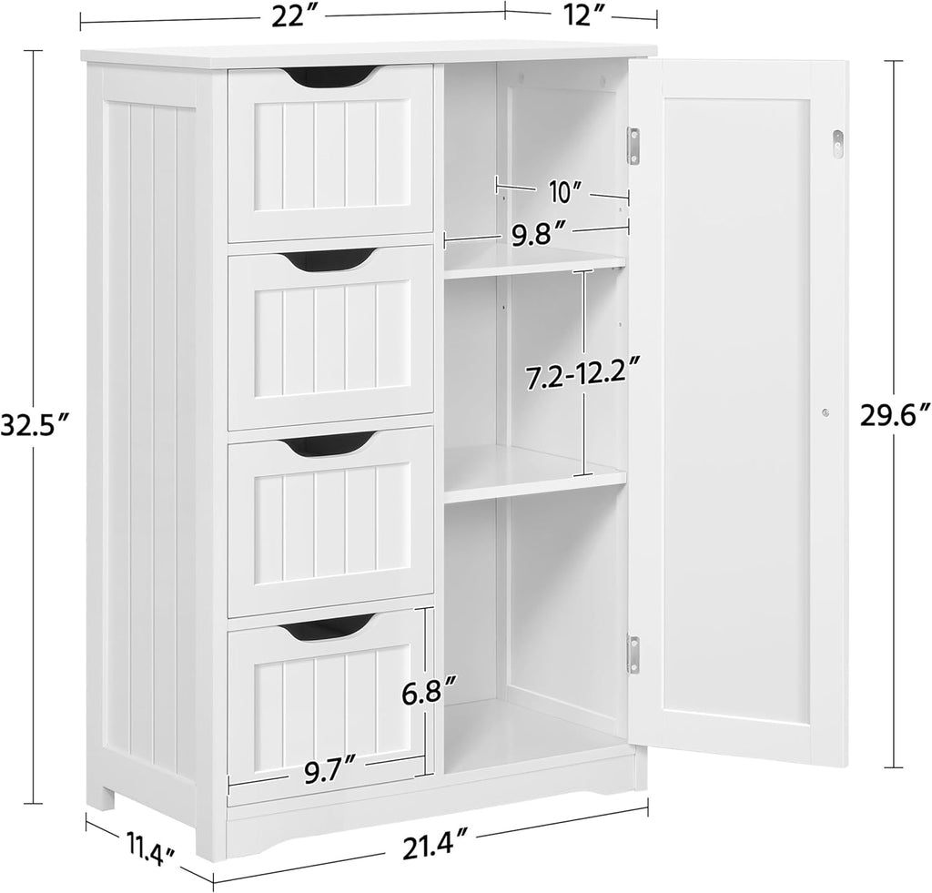 Furnny White Storage Cabinets with 4 Drawer Storage Office Bathroom Cabinet