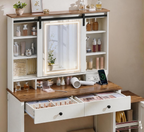 Furnny FLC3 Farmhouse Makeup Vanity with Mirror and Lights, Stool, Charging Station