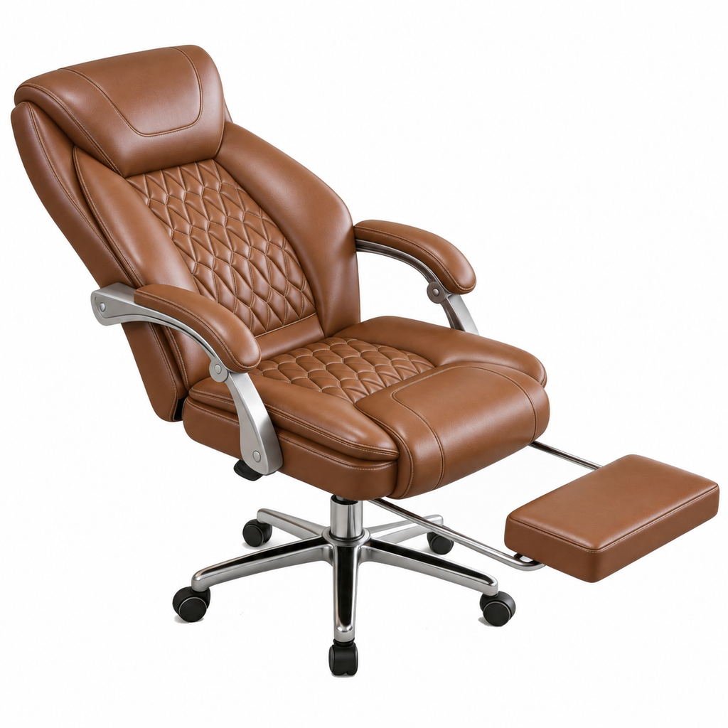 Furnny 616B Executive Leather Office Chair with Adjustable Lumbar and Footrest