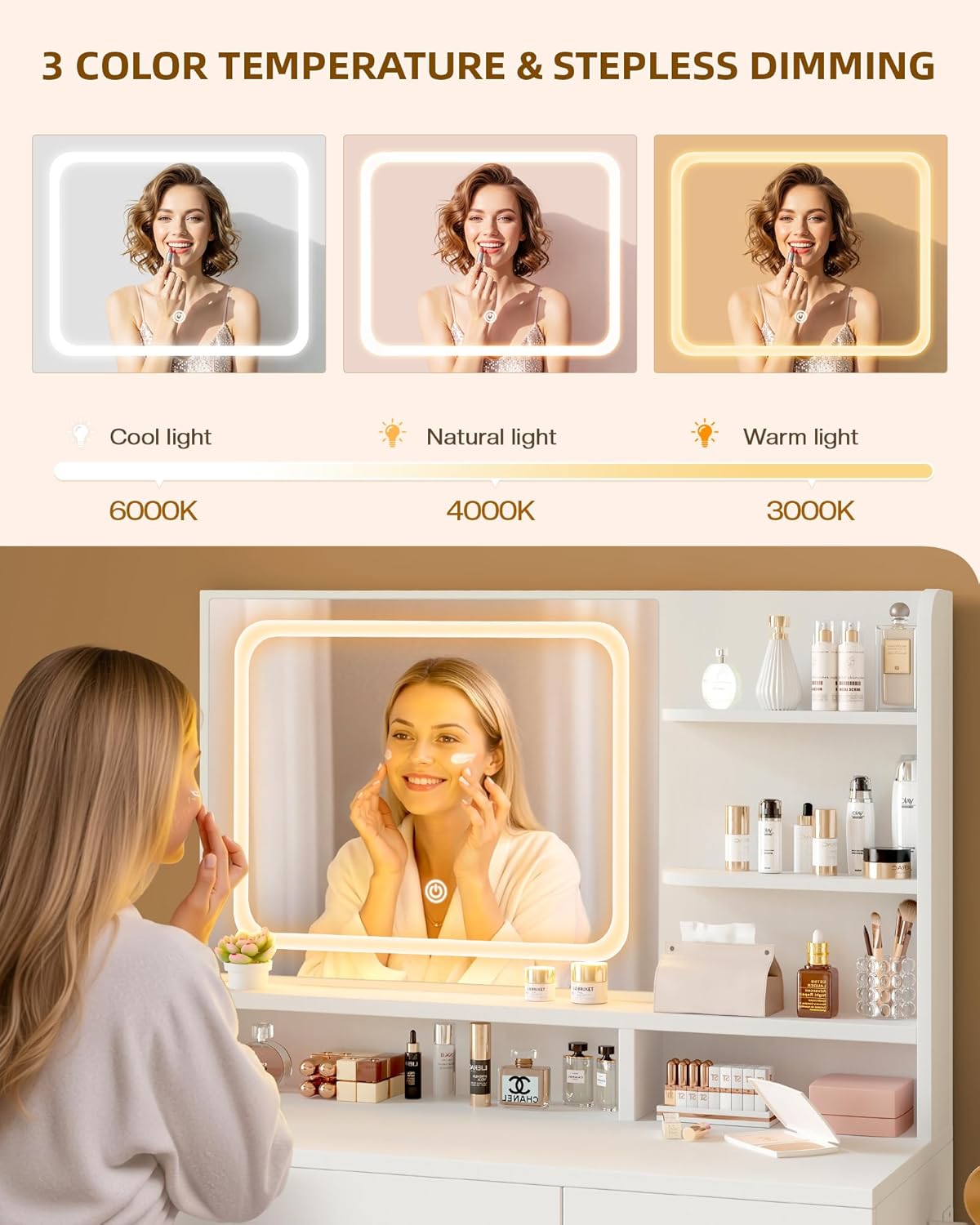 Furnny MLC2 Smart LED Mirror Makeup Vanity  with EU Charging Ports/Stool/Drawers