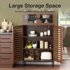 Furnny Walnut Slatted Door Cabinet  Storage Cabinet with Adjustable Shelves