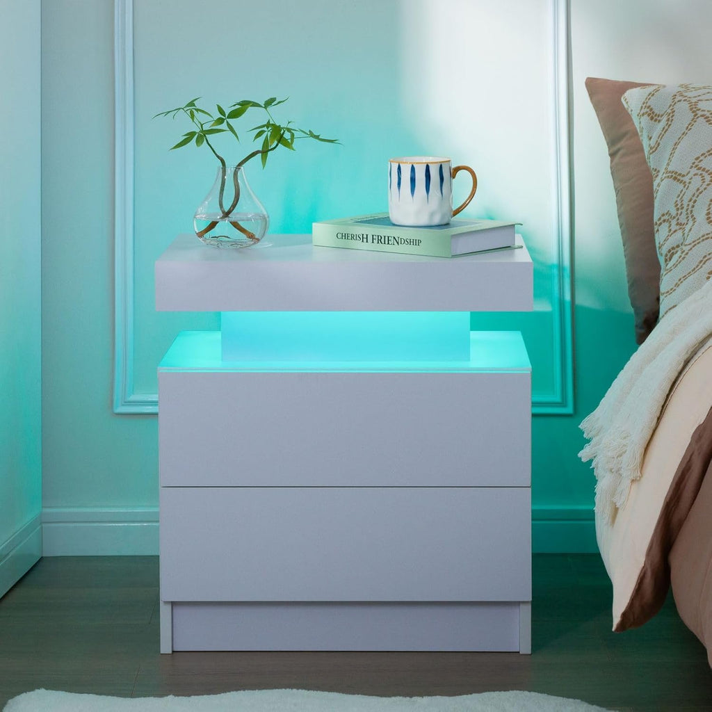 Furnny ML132 Nightstand with LED lights, 2 Drawer
