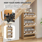 Furnny Rattan 3 Tier Shoe Cabinet with 3 Flip Drawers Adjustable Width Drawers