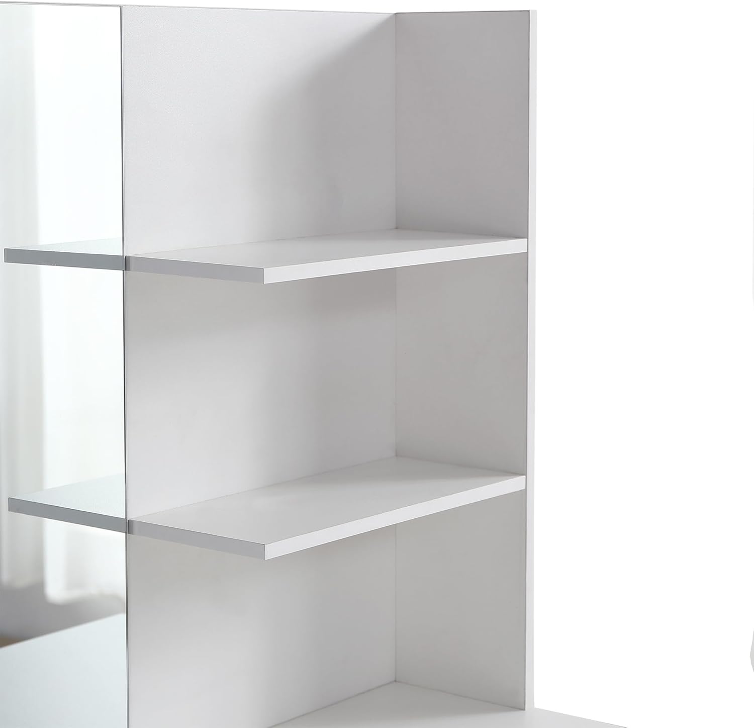 Furnny Makeup Table with 2 Deep Drawers & Open Storage Shelves Modern Dressing Table