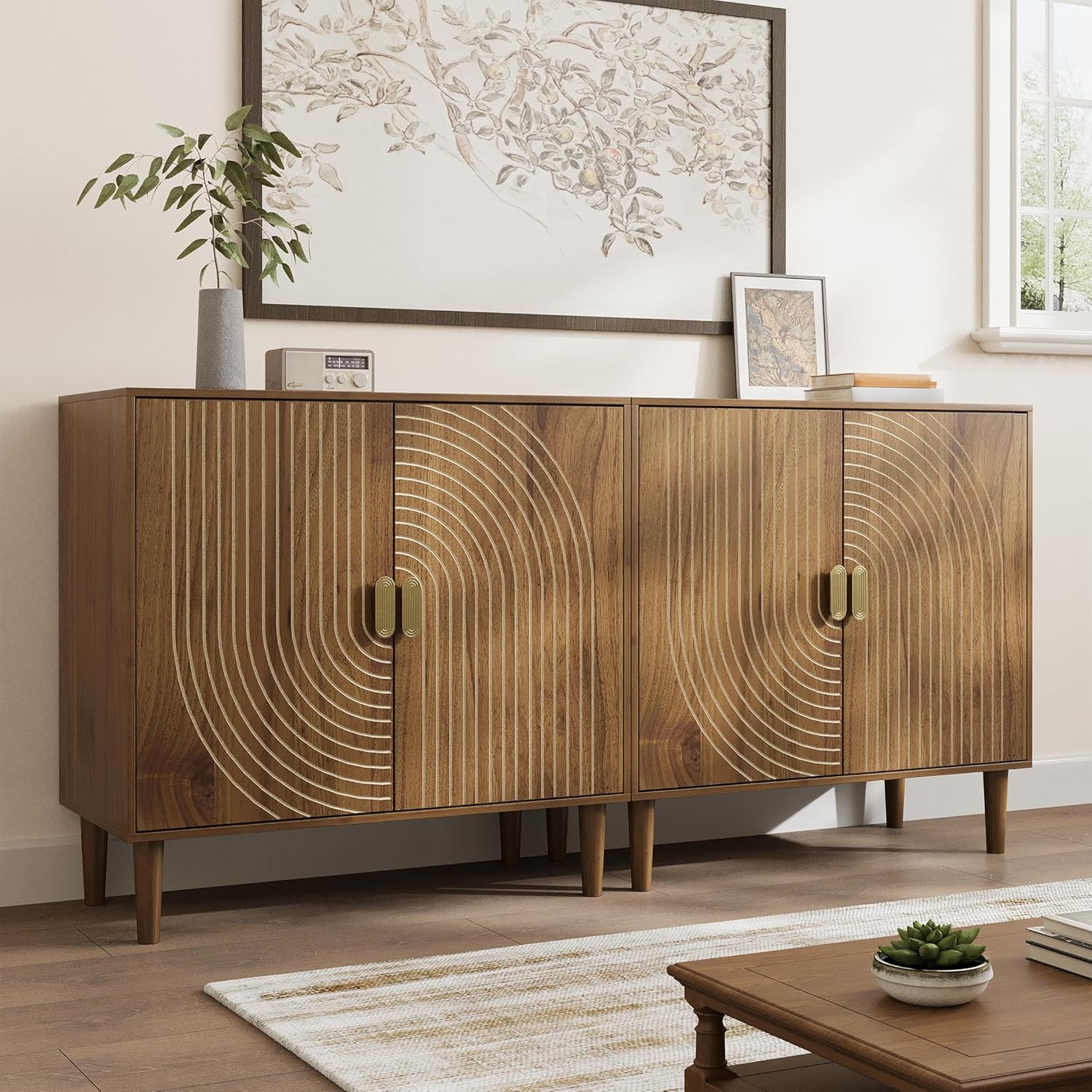 Furnny Walnut Wood Grain Cabinet Wood Storage Cabinet with Adjustable Shelf