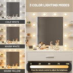 Furnny Vanity Desk with Mirror, LED Lights and Power Outlet Makeup Vanity Table with 7 Drawers and 6 Storage Shelves