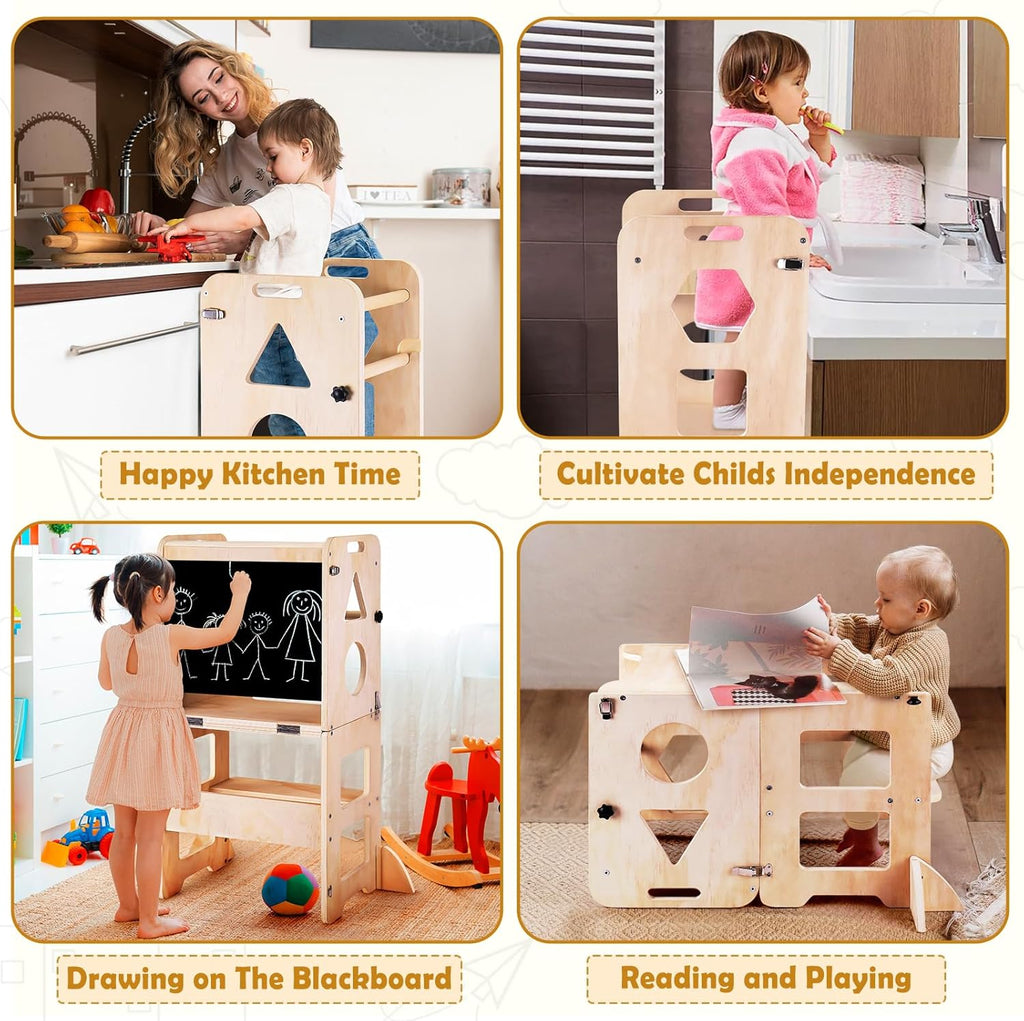 Furnny 3-in-1 Toddler Kitchen Helper, Learning Tower with Blackboard