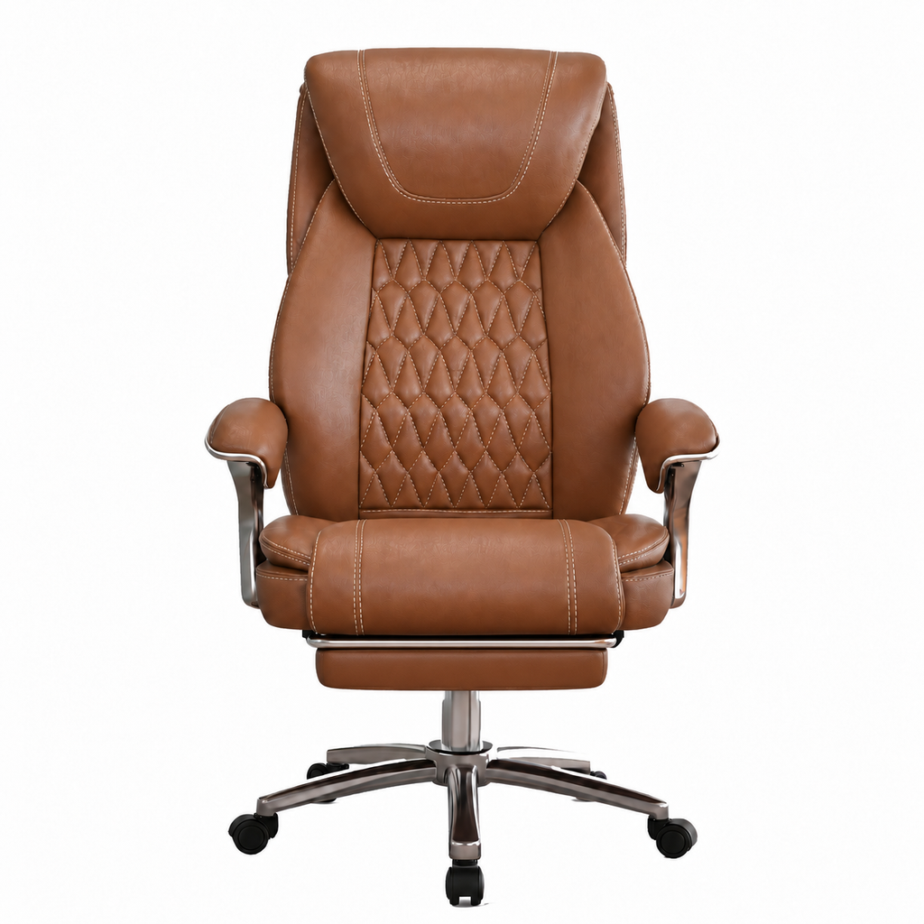 Furnny 616B Executive Leather Office Chair with Adjustable Lumbar and Footrest
