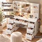 Furnny MLC1 Vanity Desk with Mirror & 10 Lights, 7 Drawers, EU Power Outlet