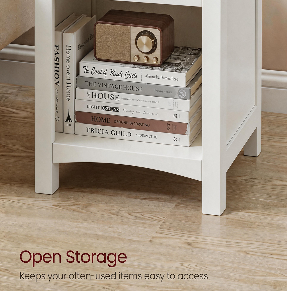 Furnny FSS2 Farmhouse Nightstands with Charging Station Beside Tables with Open storage