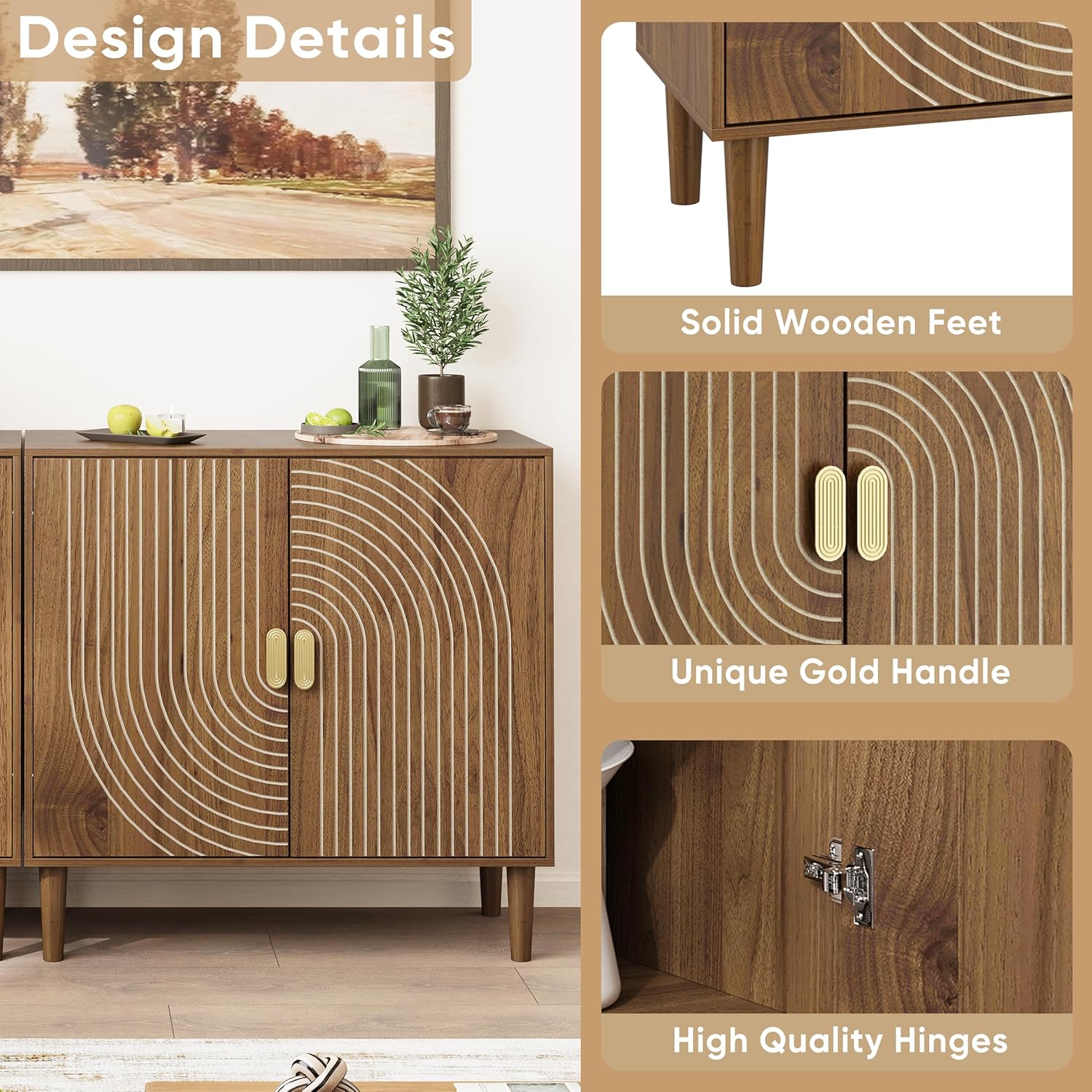 Furnny Walnut Wood Grain Cabinet Wood Storage Cabinet with Adjustable Shelf