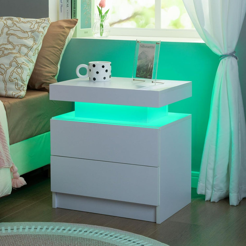 Furnny ML132 Nightstand with LED lights, 2 Drawer