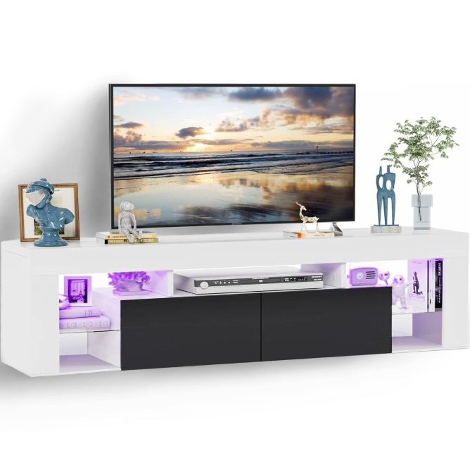 Furnny TV Stand LED Light Media Console Entertainment Center with 2 Drawers