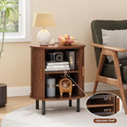 Furnny Walnut Sliding Door Nightstand  with Charging Station End Table for Small Space/Living Room/Bedroom
