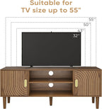 Furnny Walnut TV Stand with Line Groove Design/Adjustable Shelf/2 Cabinets