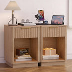 Furnny VSS1 Wood Nightstand with EU Charging Station Beside Table with OpenShelf