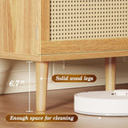 Furnny Rattan TV Stand with 2 Cabinets Rattan TV Console with Solid Wood Feet