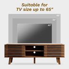 Furnny Walnut Slatted Door TV Stand Storage/Sliding Door/Adjustable Shelves
