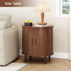 Furnny Walnut Sliding Door Nightstand  with Charging Station End Table for Small Space/Living Room/Bedroom