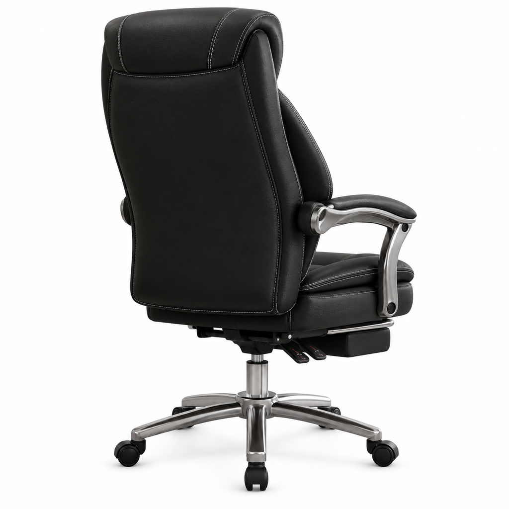 Furnny 616B Executive Leather Office Chair with Adjustable Lumbar and Footrest