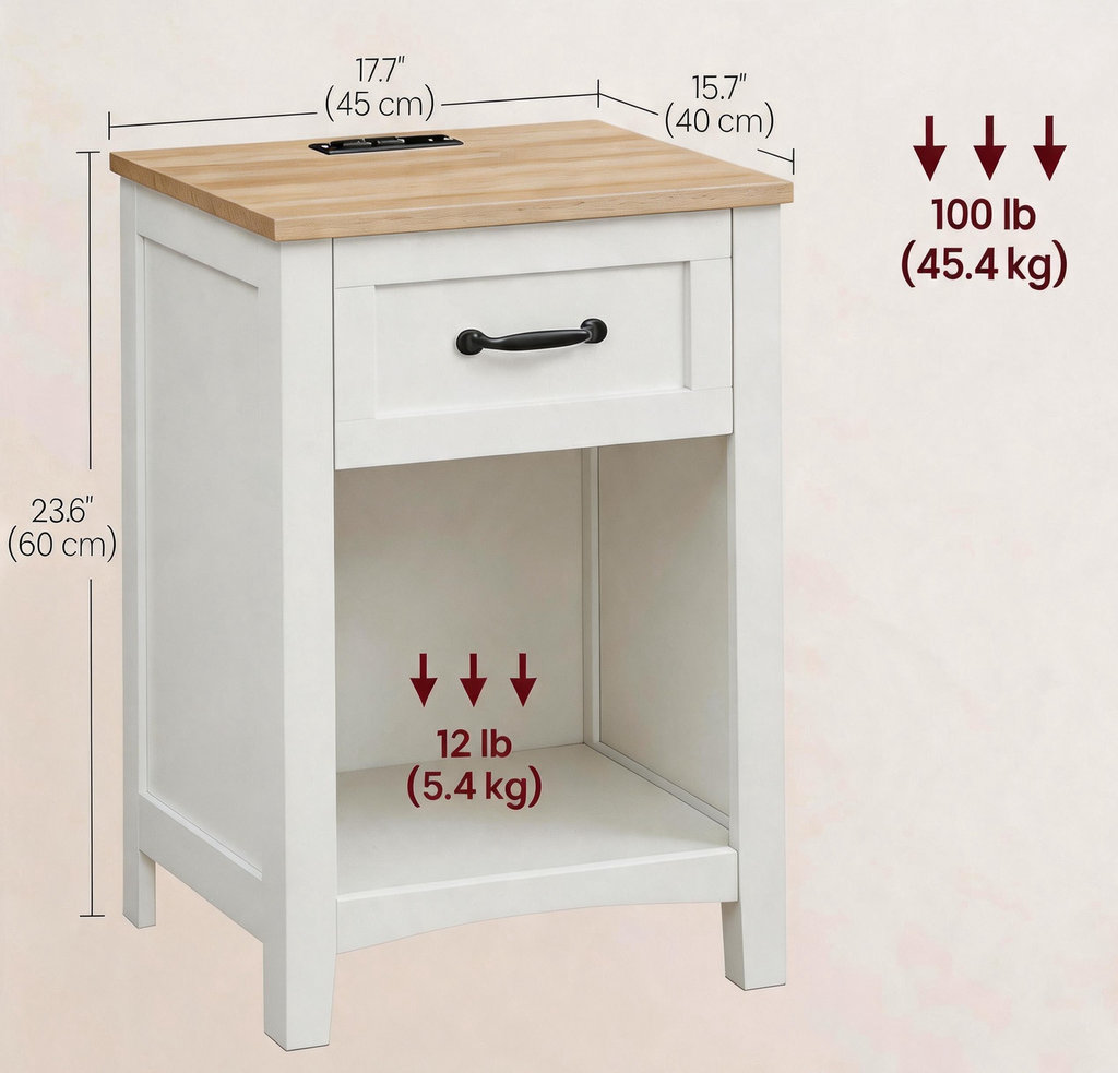 Furnny FSS2 Farmhouse Nightstands with Charging Station Beside Tables with Open storage