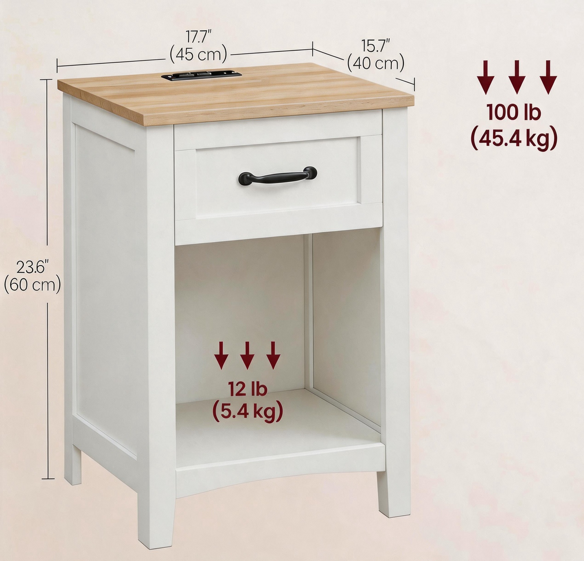 Furnny FSS2 Farmhouse Nightstands with Charging Station Beside Tables with Open storage
