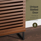 Furnny Walnut Slatted Door Cabinet  Storage Cabinet with Adjustable Shelves