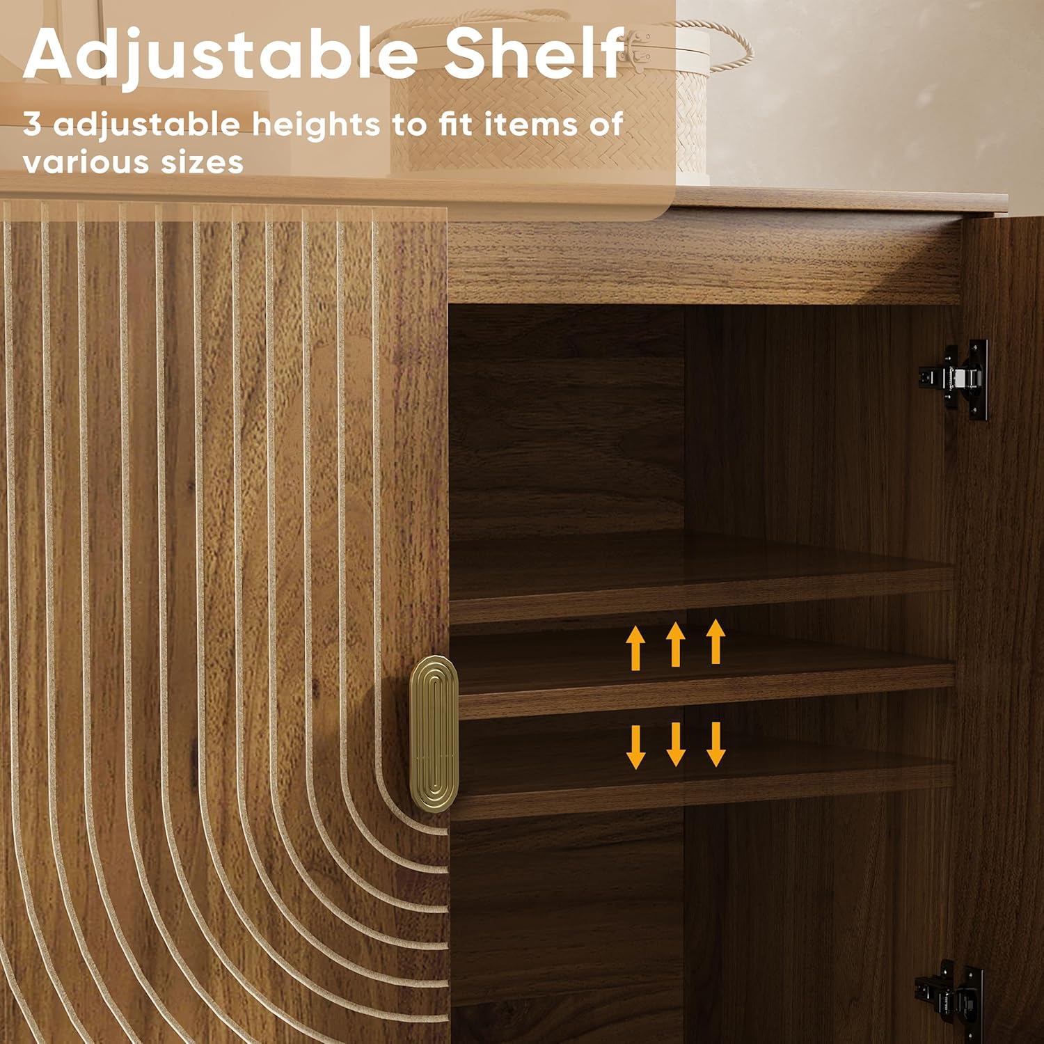 Furnny Walnut Wood Grain Cabinet Wood Storage Cabinet with Adjustable Shelf