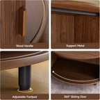 Furnny MS250 Walnut Sliding Door Round Coffee Table Mid Century Modern Storage Table for Living Room