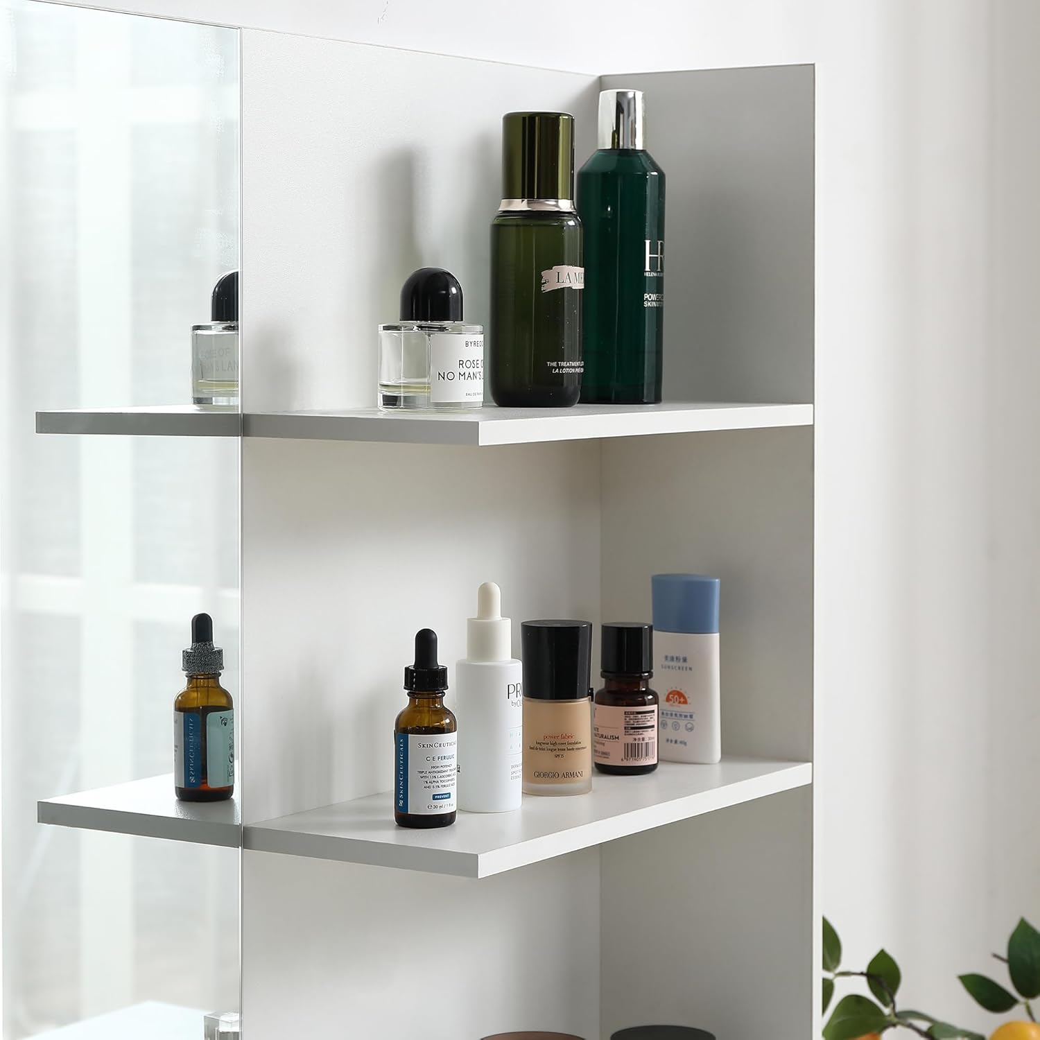 Furnny Makeup Table with 2 Deep Drawers & Open Storage Shelves Modern Dressing Table